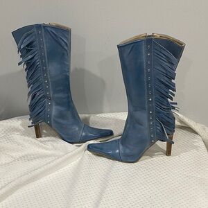 Steve Madden Blue Fringe Heeled Boots